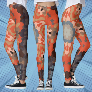 Leggings Naranja de flores Retro Mandala Azul y Tan