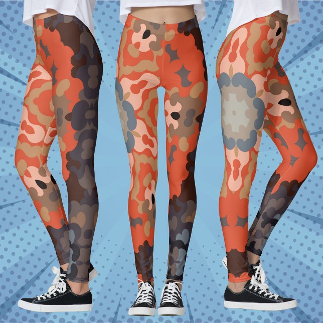 Leggings Naranja de flores Retro Mandala Azul y Tan (Subido por el creador)