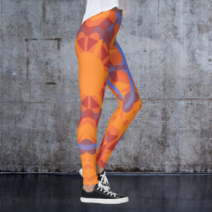 Leggings Naranja de flores Retro Mandala y azul