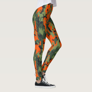 Leggings Naranja de foco de seguridad y camo verde