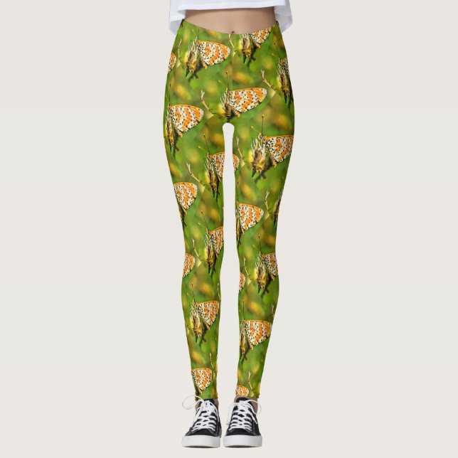 Leggings Naranja de Fritillary y mariposa blanca (Anverso)