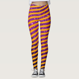 Leggings Naranja de Halloween morado Purpurina rayado