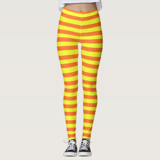 Leggings Naranja de Halloween, piernas de rayas amarillas