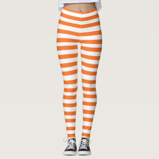 Leggings Naranja de Halloween, piernas de rayas blancas