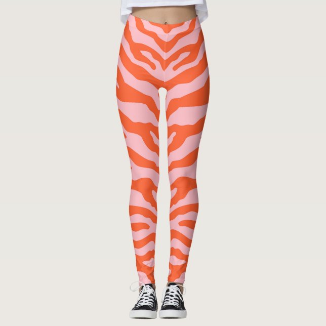 Leggings Naranja de impresión de cebra y rosa (Anverso)