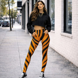 Leggings Naranja de impresión de tigres del lado salvaje Ha