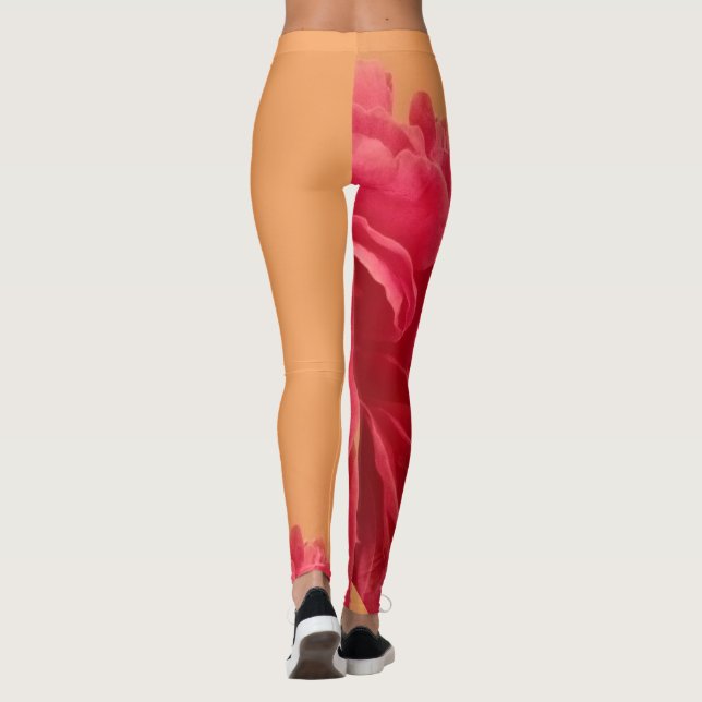 Leggings Naranja de melón y floral rosa caliente (Reverso)