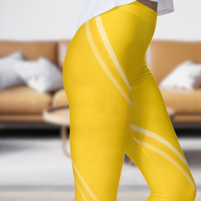 Leggings Naranja de moda Amarillo bajo impresión con bandas (Chic Orange Yellow under Pale Yellow Banded Print Leggings)