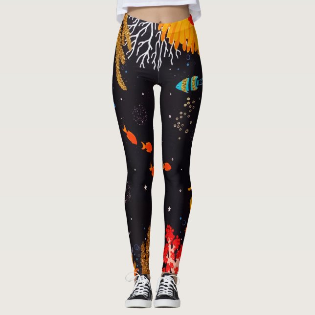 Leggings Naranja de oro Océano tropical subacuático (Anverso)