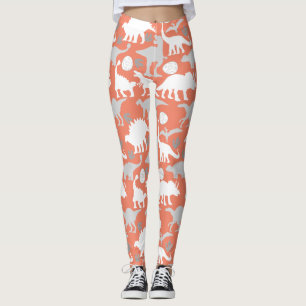 Leggings Naranja de patrón de dino gris BG