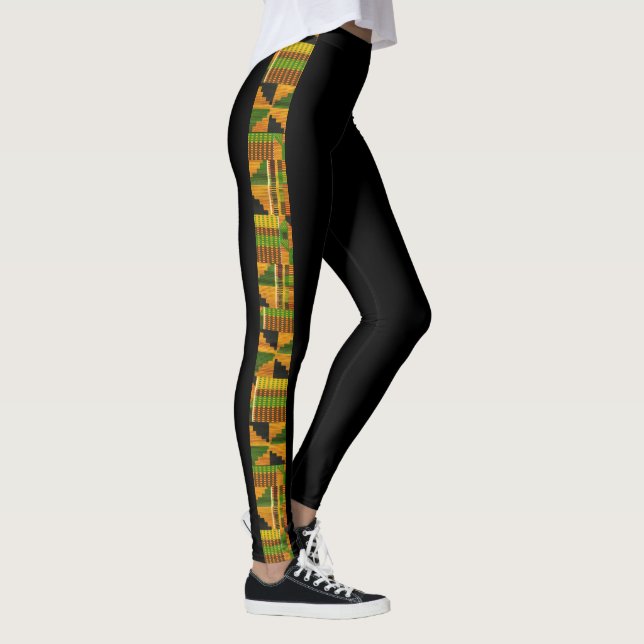 Leggings naranja de tela tribal africana Kente verde (Derecha)