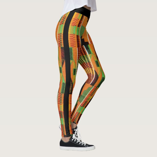 Leggings naranja de tela tribal africana Kente verde (Derecha)