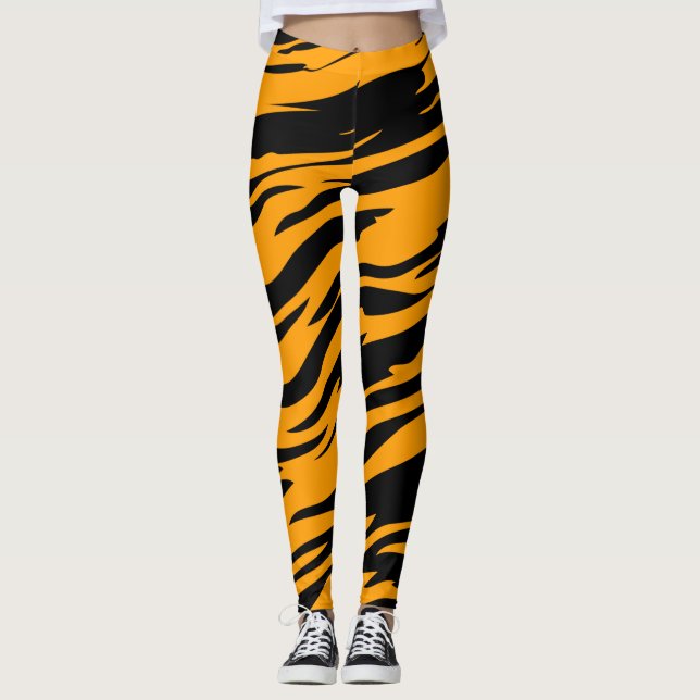 Leggings Naranja de tiras de tigre de impresión animal (Anverso)