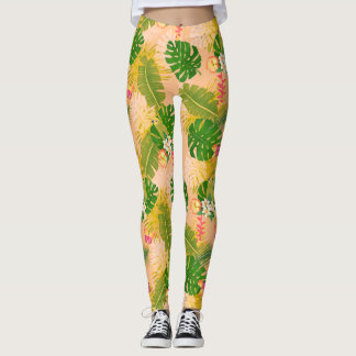 Leggings Naranja de verano de follaje tropical