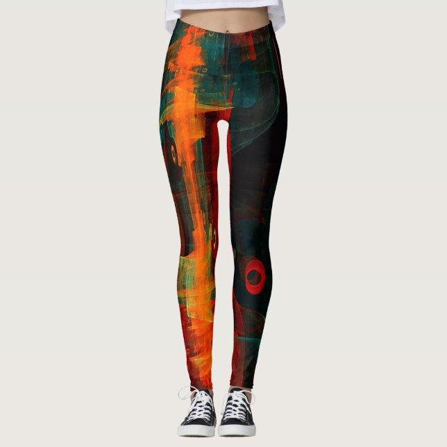 Leggings Naranja del agua Azul Rojo Azul Moderno Resumen Pa (Anverso)