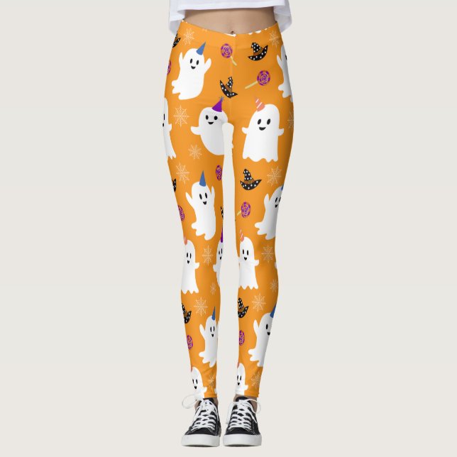 Leggings Naranja del patrón fantasma del bebé (Anverso)