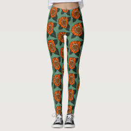 Leggings Naranja Diseño de patrones florales