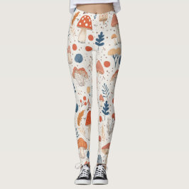 Leggings Naranja divertido Autumn Mushroom Fairy Garden Leg