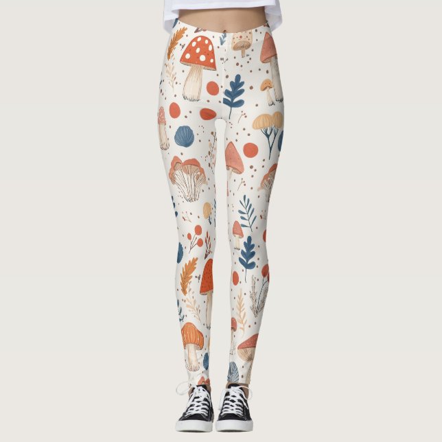 Leggings Naranja divertido Autumn Mushroom Fairy Garden Leg (Anverso)