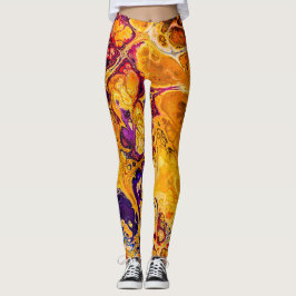 Leggings Naranja dorado y arte fractal púrpura