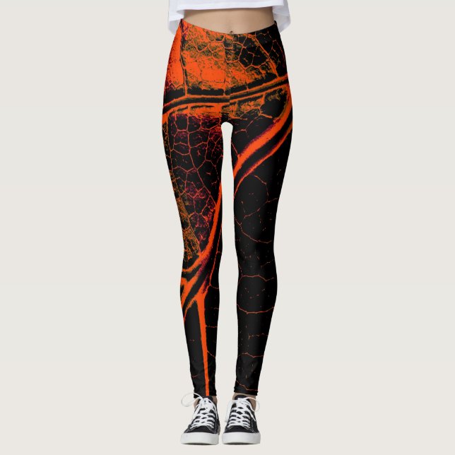 Leggings Naranja elegante de hojas negras (Anverso)