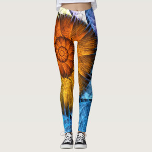 Leggings Naranja floral Azul amarillo abstracto arte