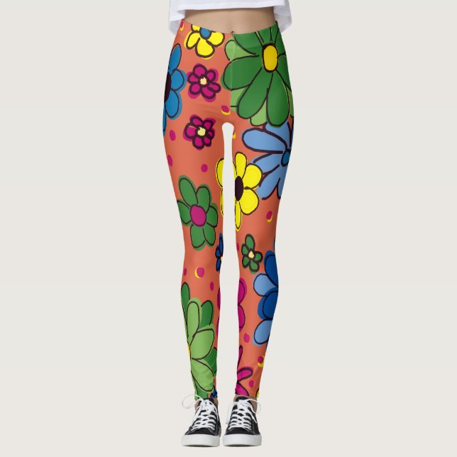 Leggings Naranja floral colorido (Anverso)