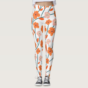 Leggings Naranja floral Pastel blanco sin soldadura