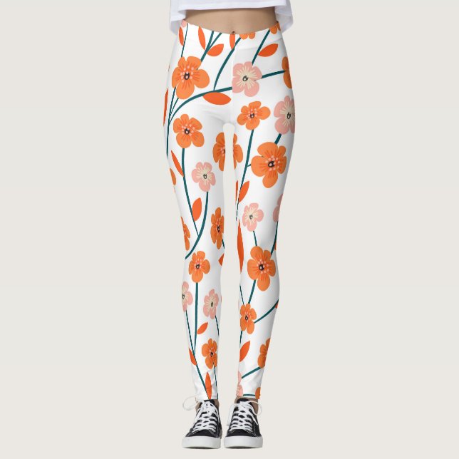 Leggings Naranja floral Pastel blanco sin soldadura (Anverso)