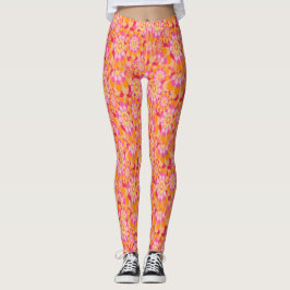 Leggings Naranja Floral Rosa Groovy Hippy Retro Psicodélico