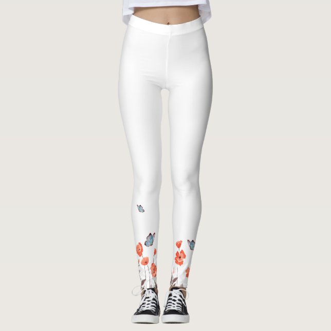 Leggings Naranja Flores de amapola y Jardín de mariposas az (Anverso)