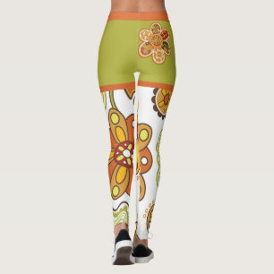 Leggings Naranja hippie de flor retro verde
