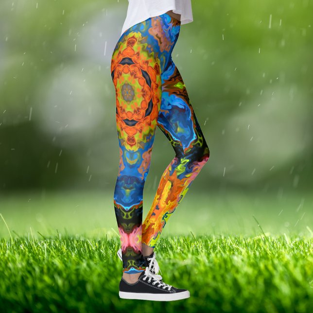 Leggings Naranja hippie psicodélico azul y verde (Subido por el creador)