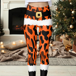 Leggings Naranja Leopard Imprimir a Santa Claus Navidades d