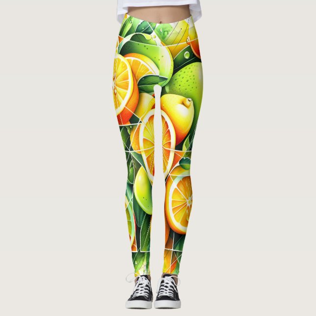 Leggings Naranja Limón Botánico Cítrico Geométrico (Anverso)