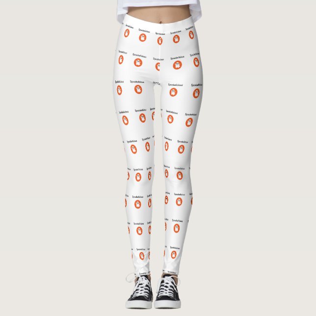 Leggings Naranja lindo Spookelicious Sonriente Fantasma Hal (Anverso)
