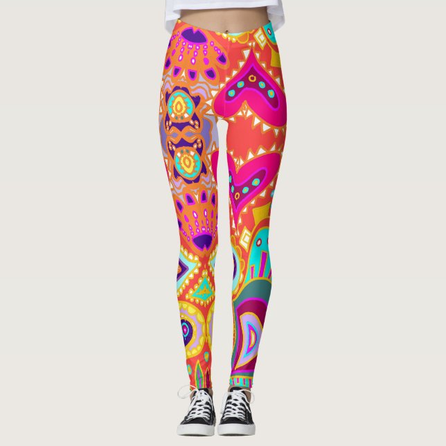 Leggings Naranja loco de Paisley (Anverso)