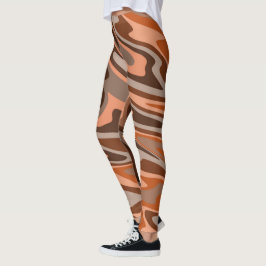 Leggings Naranja marrón boho de moda Abstract wavy