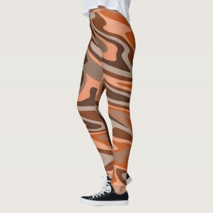 Leggings Naranja marrón boho de moda Abstract wavy
