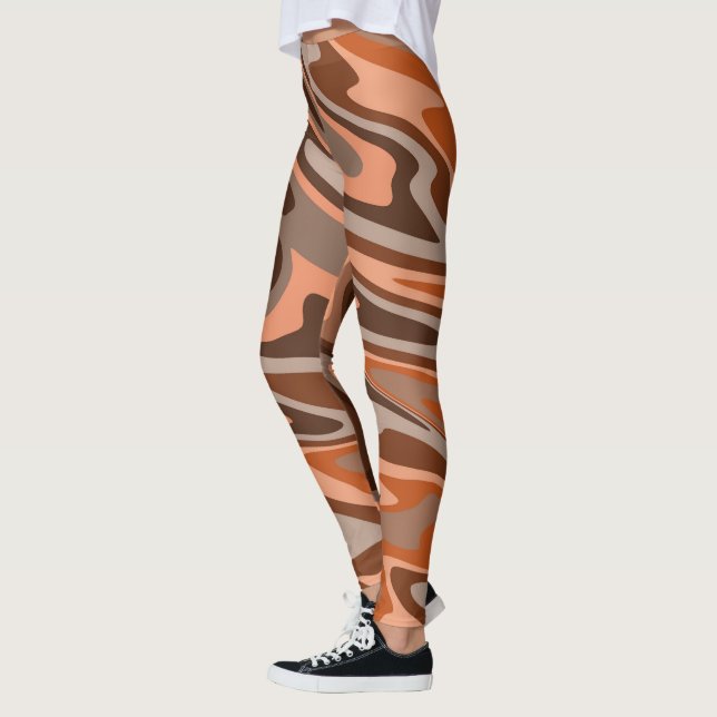 Leggings Naranja marrón boho de moda Abstract wavy (Izquierda)