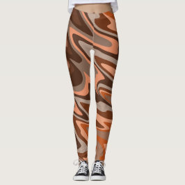 Leggings Naranja marrón boho de moda Abstract wavy