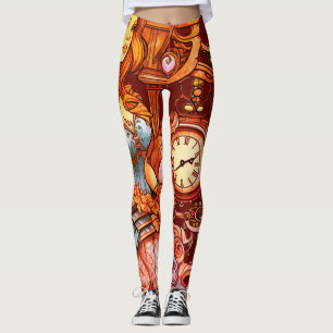 Leggings Naranja + Marrón Mermaid Steampunk Personalizadas 