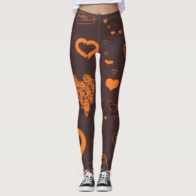 Leggings Naranja moderno de corazón lindo (Anverso)