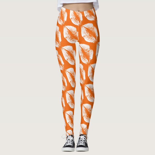 Leggings Naranja moderno de los labios blancos (Anverso)