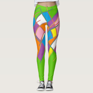Leggings Naranja morado verde con estampado amarillo