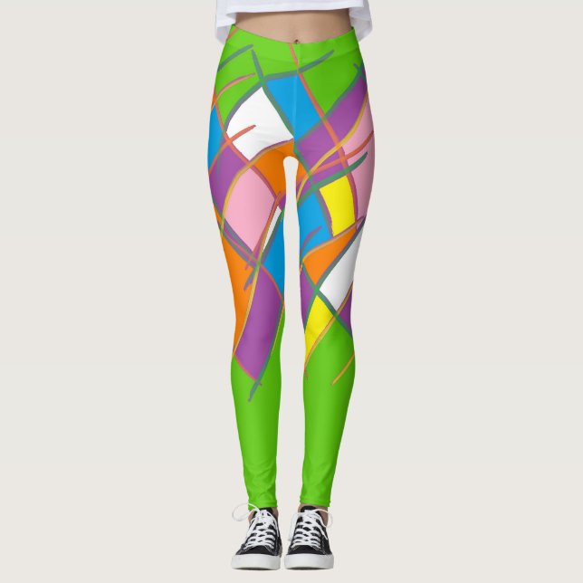 Leggings Naranja morado verde con estampado amarillo (Anverso)