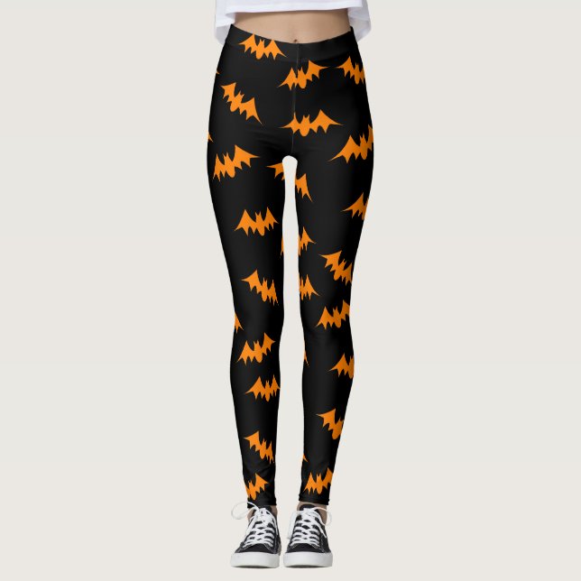 Leggings Naranja/negro de las polainas del confeti del palo (Anverso)