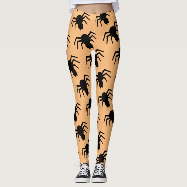 Leggings Naranja negro de patrón de araña (Anverso)