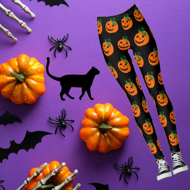 Leggings Naranja negro feliz Jack O Lantern (Super fun Halloween black and orange Jack-o'-lantern tights will complete your wardrobe!)