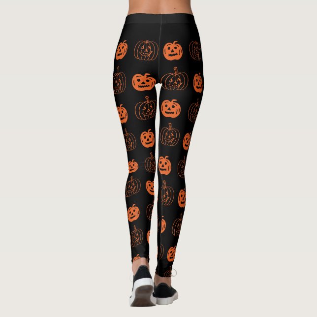 Leggings Naranja negro lindo Jack O Lantern Pattern Hallowe (Reverso)